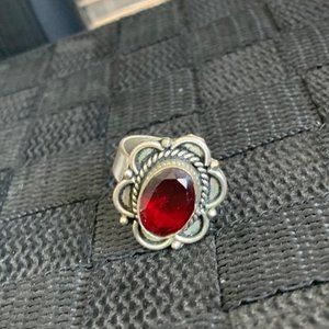 Silver 925 with made made Garnet ring size 10 Large stone
